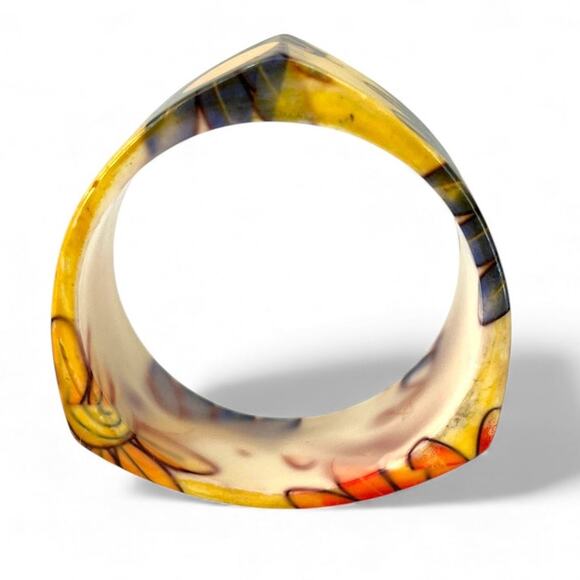 Vintage 70's Iris Sunflower Cold Enamel Bangle bracelet Cuff Daisy Bumblebee - Picture 6 of 7